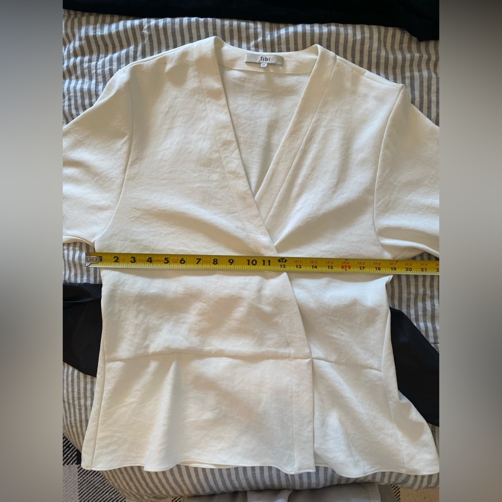 Tibi Womens Long Sleeve White V-Neck Blouse with Bow, Size US 10 - Picture 5 of 9